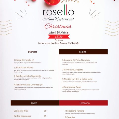Rosello Italian Restaurant Christmas Menu