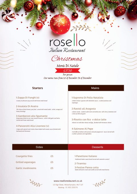 Rosello Italian Restaurant Christmas Menu