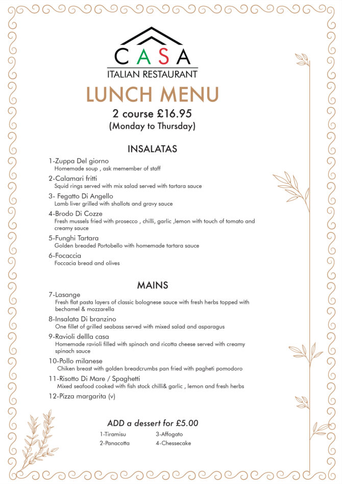 Casa Restaurant Menu Design
