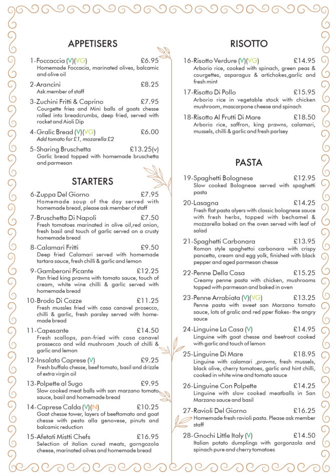 Casa Restaurant Menu Design