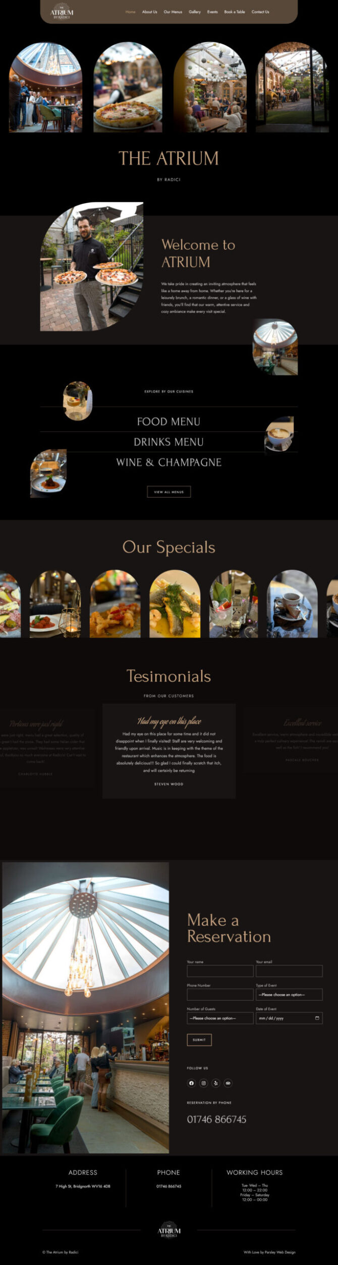The atrium by radici italian restaurant web design
